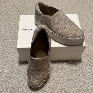 VINCE “Warren” platform slip on sneaker; natural tweed, size 8.5